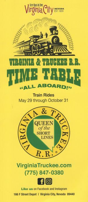 Virginia & Truckee R.R. Time Table brochure thumbnail